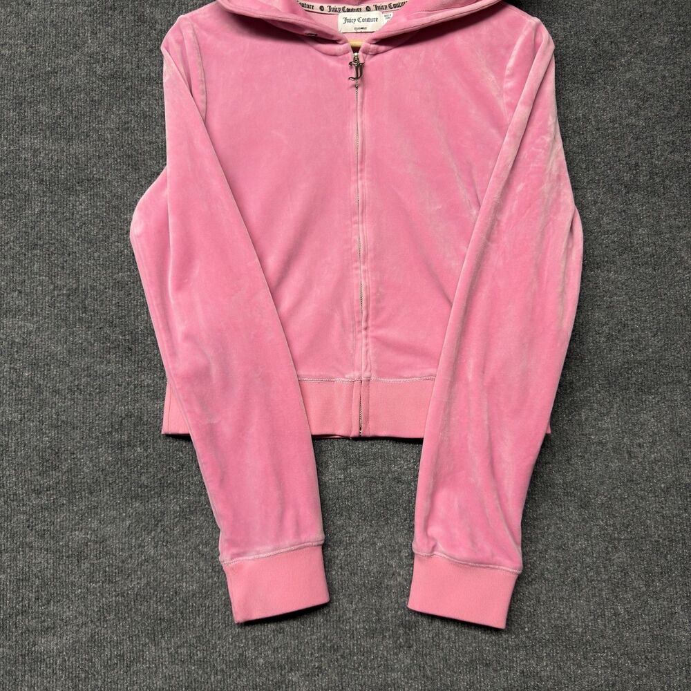 Juicy Couture Velour Hoodie Womens M Pink Full Zip Rhinestone Juicy Y2K Logo - Picture 11 of 16